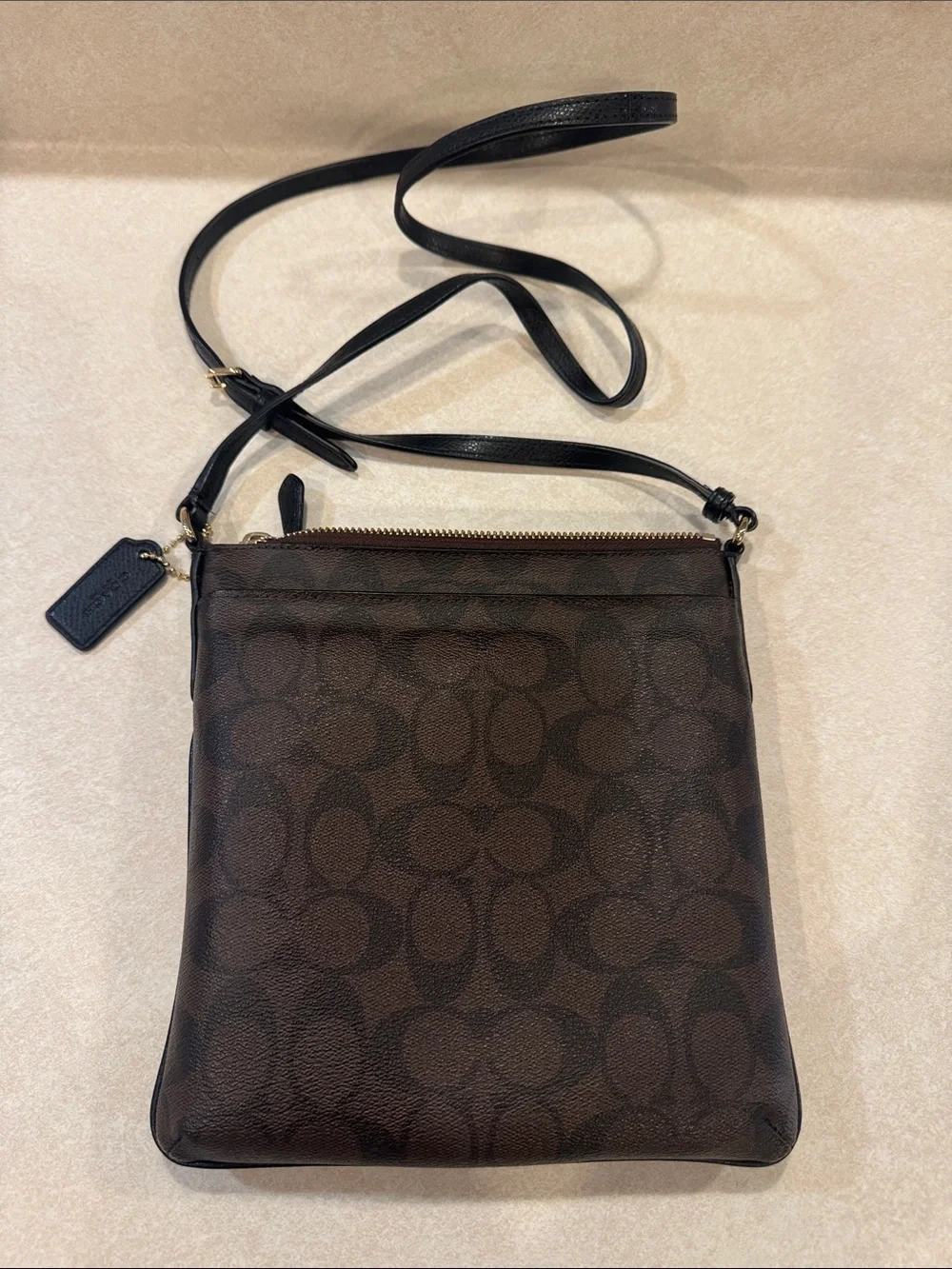 Coach Brown Signature Crossbody with Black Strap